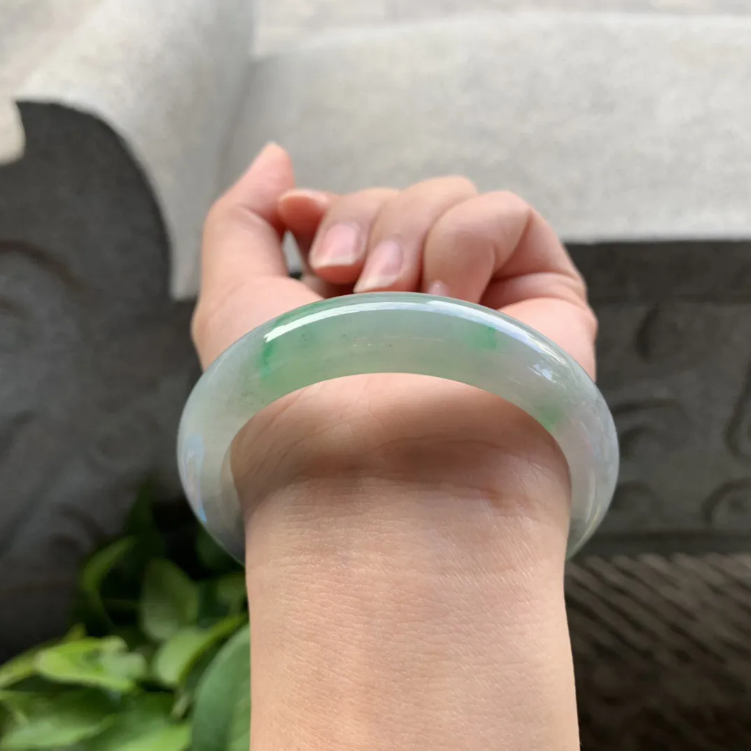 圈口 54.8-12.8-7.9【乌鸡飘绿正圈手镯】正圈54 55可戴