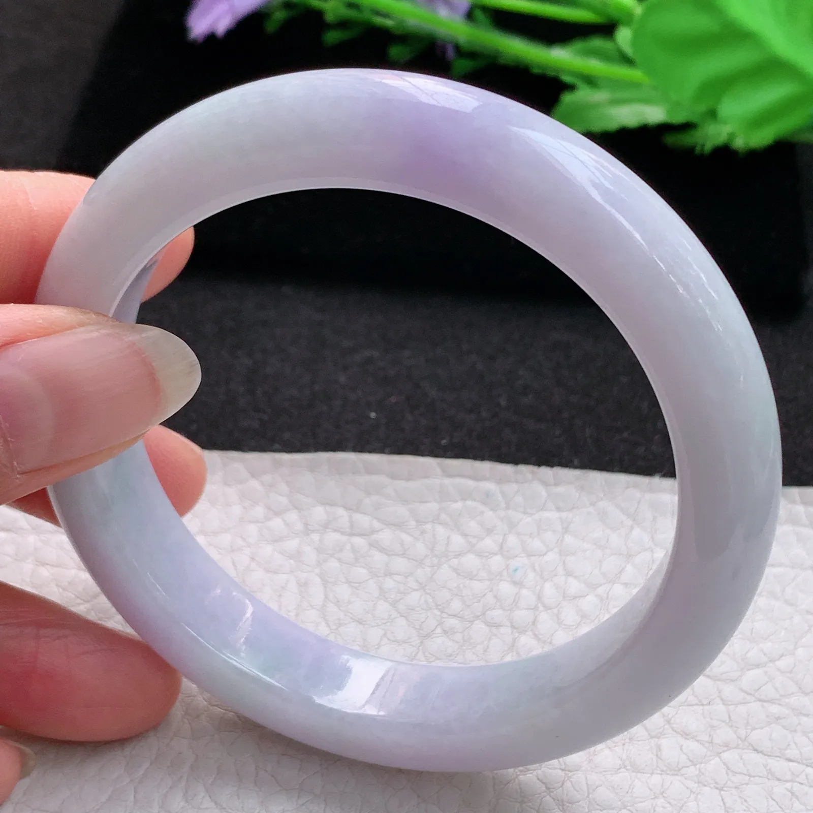 nr大圈口60*12*10平安镯 缅甸翡翠a货玉手镯胶感淡紫宽边玉手环