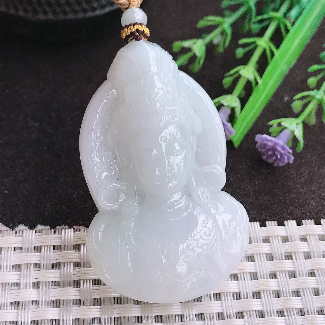 实拍A货翡翠51.8/33.8/10.5老坑秀气温润观音头吊坠翡翠玉牌挂件