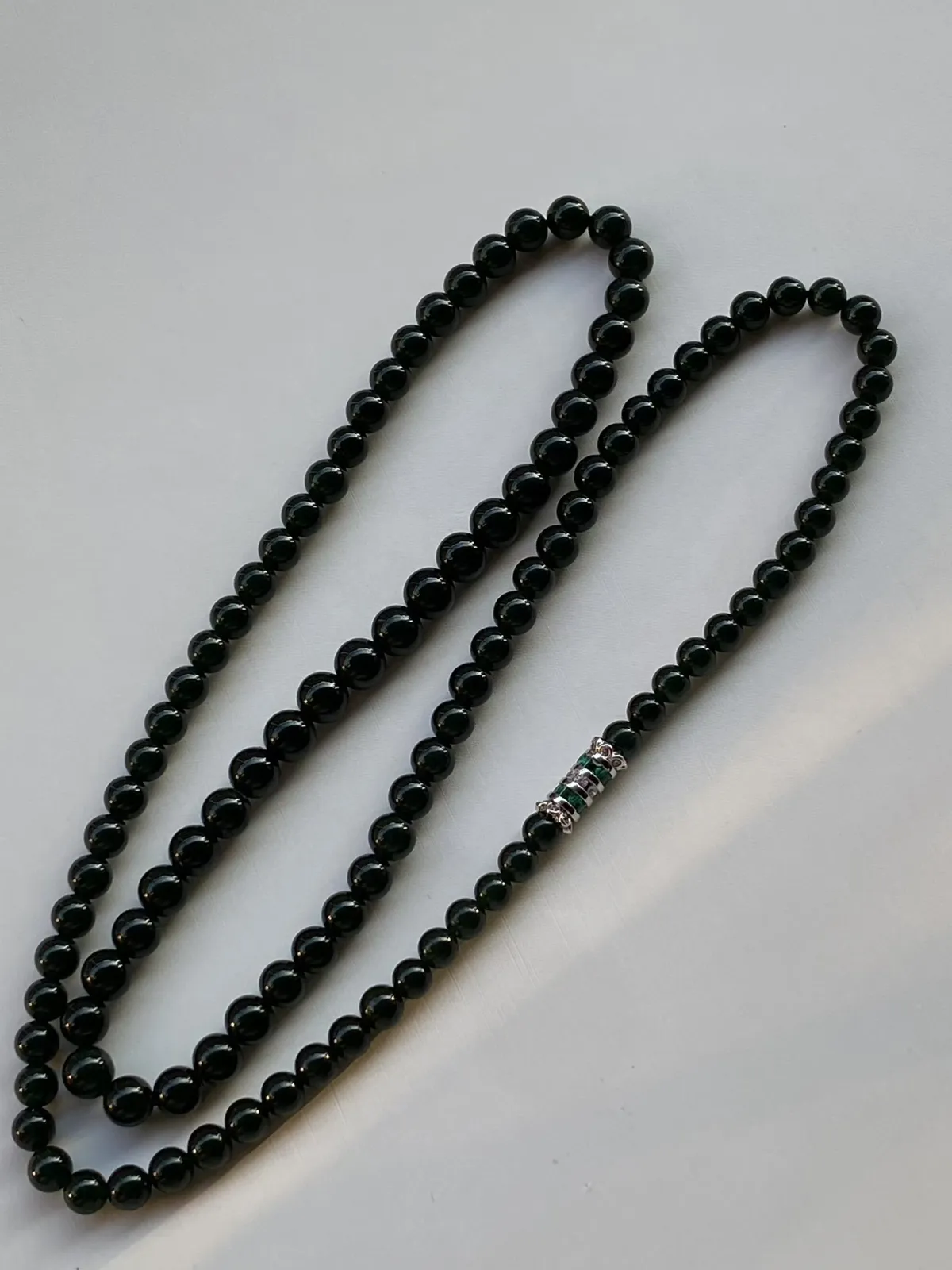 墨翠【108颗珠链】细腻干净、黑度好，性价比高，雕工精湛，打灯透绿.