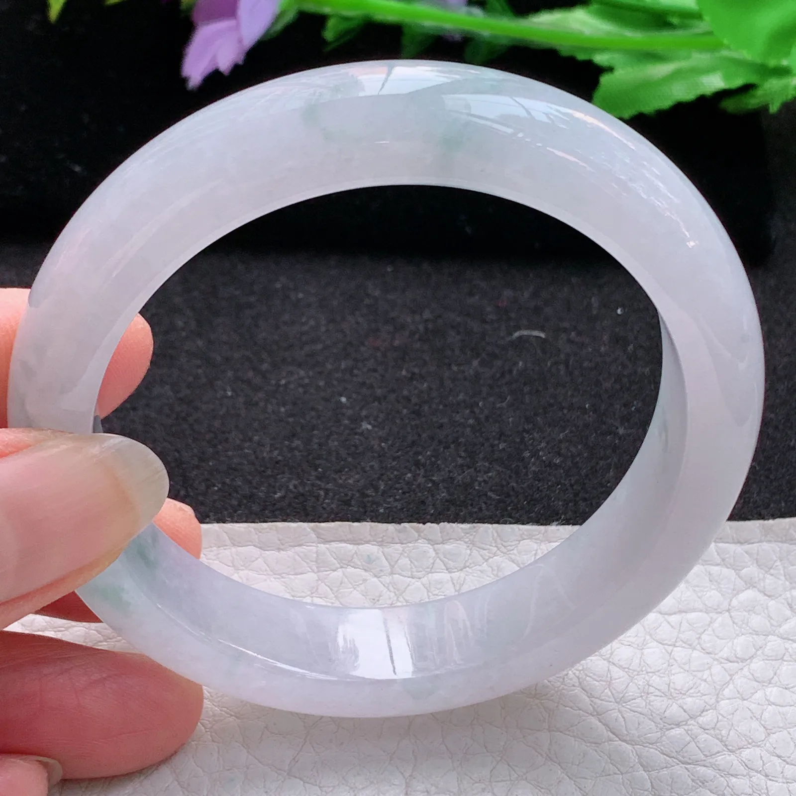 xo实拍57*13.2*8.5平安镯 缅甸翡翠a货玉手镯冰飘花宽边玉手环