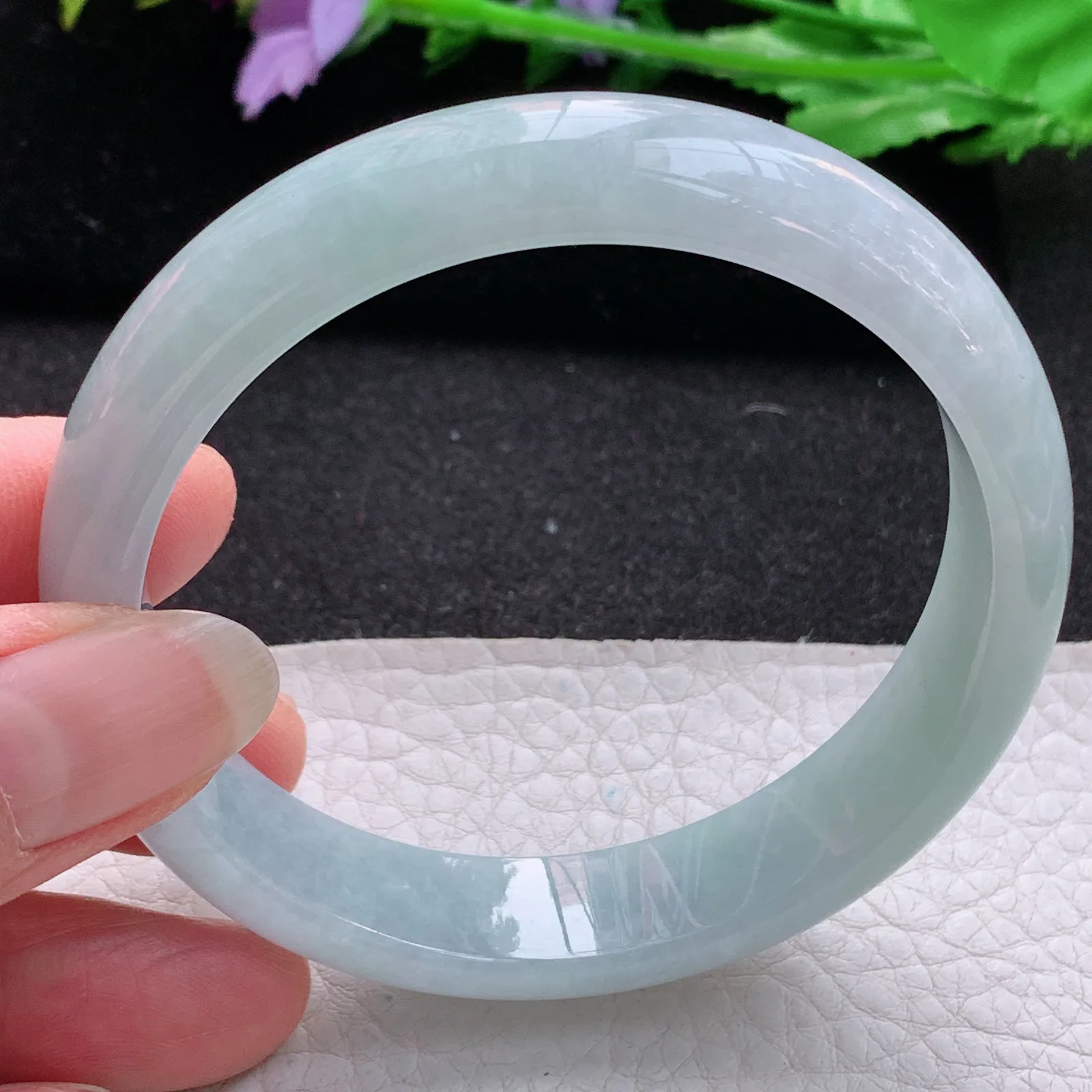 ee实拍59.5*13.5*7.3平安镯 缅甸翡翠a货玉手镯胶感浅绿宽边玉手环