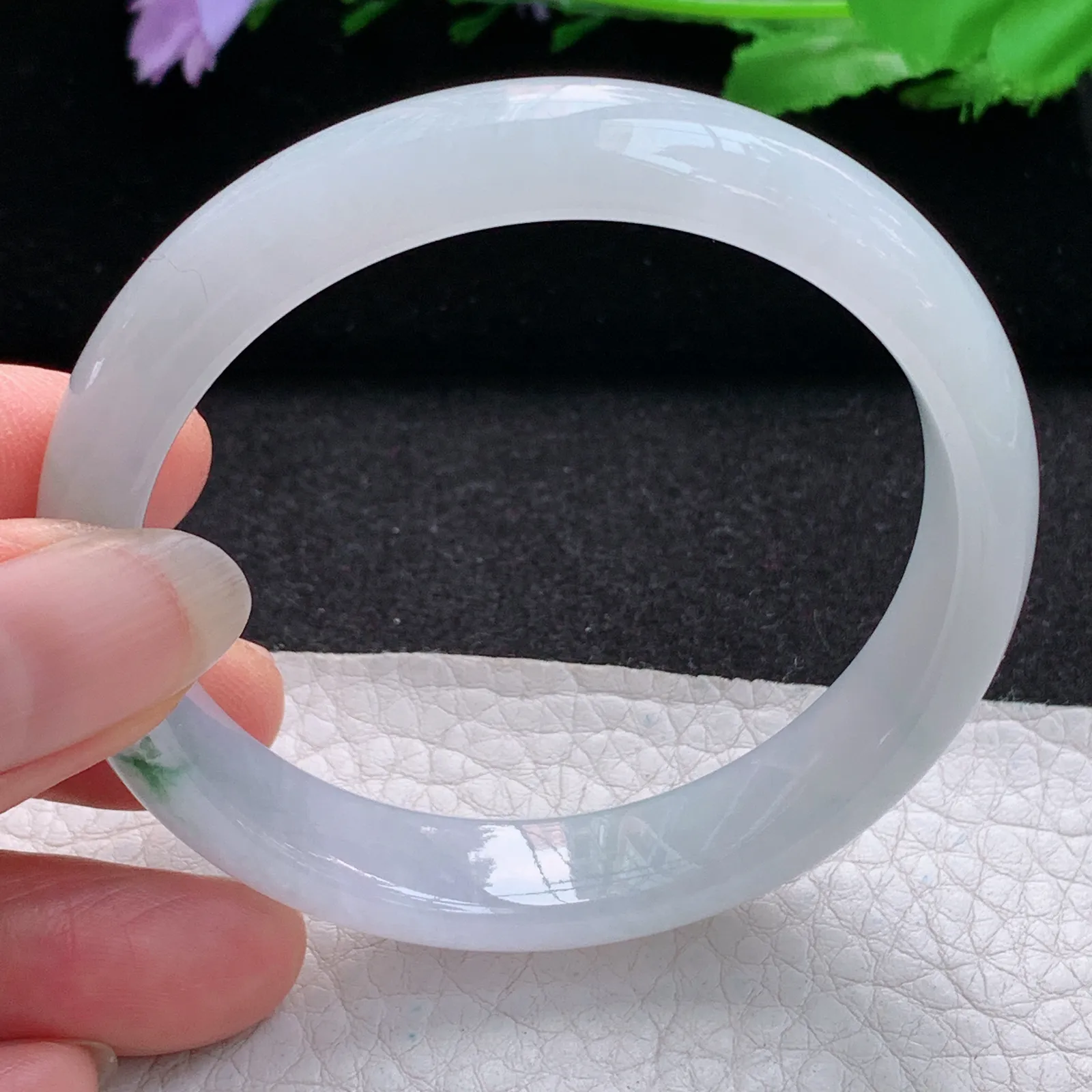 ay实拍55*11.8*7平安镯 缅甸翡翠a货玉手镯清爽飘花宽边玉手环