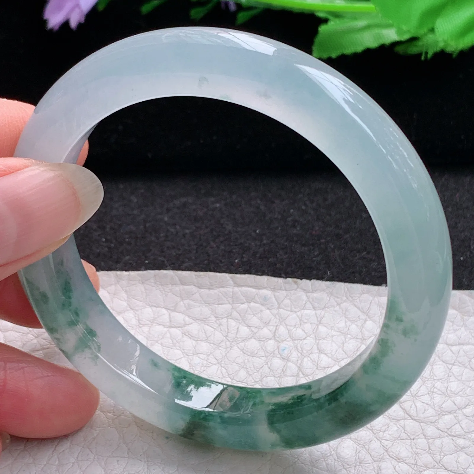 xo收藏级54.5*10.8*8.5平安镯 缅甸翡翠a货玉手镯冰种飘花宽边玉手环