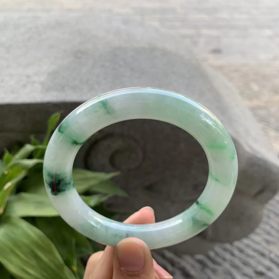 大圈口59-11.7 【飘绿花圆条手镯】圆条59 60可戴