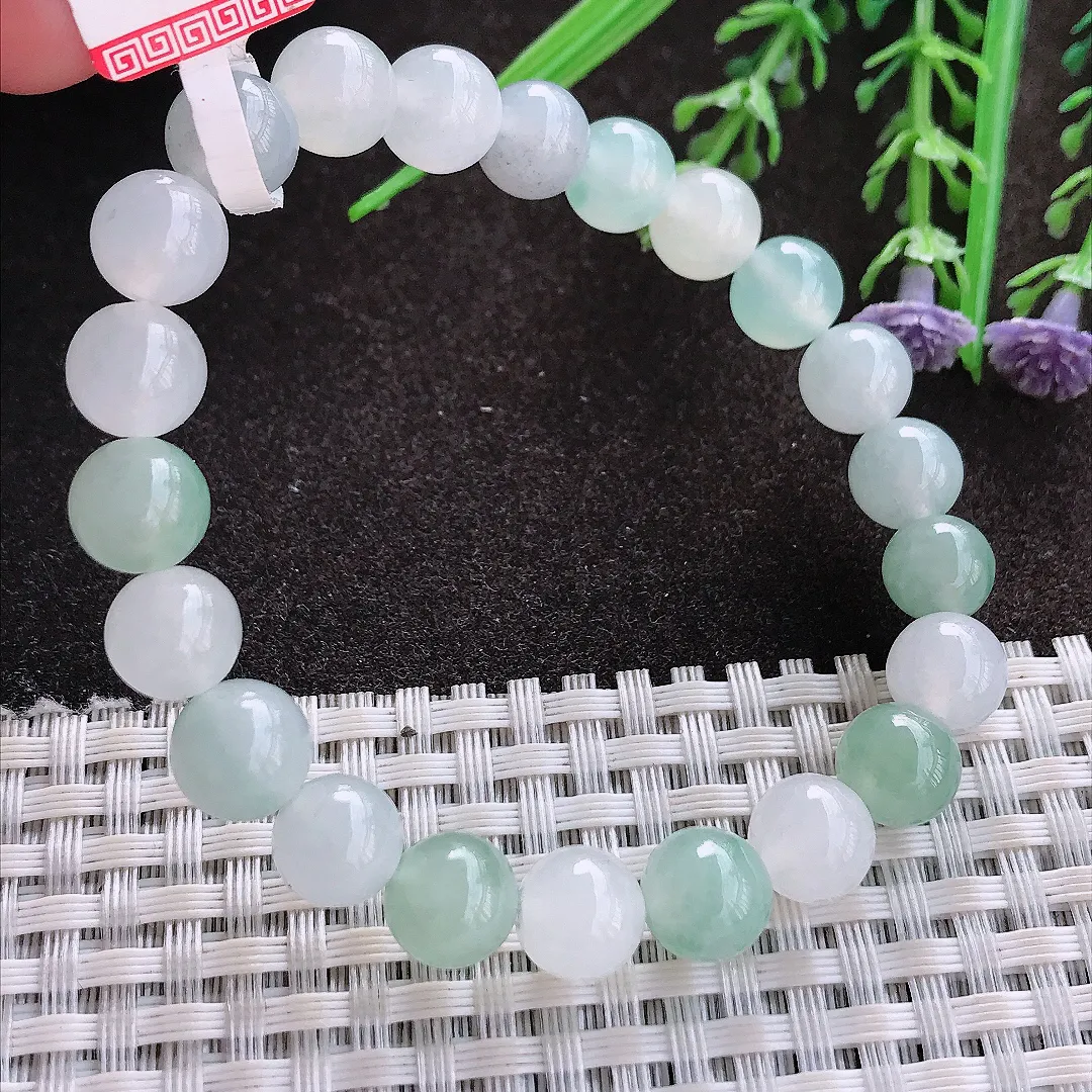 实拍A货翡翠8.5/22颗老坑冰胶水灵玉珠手链女款手串