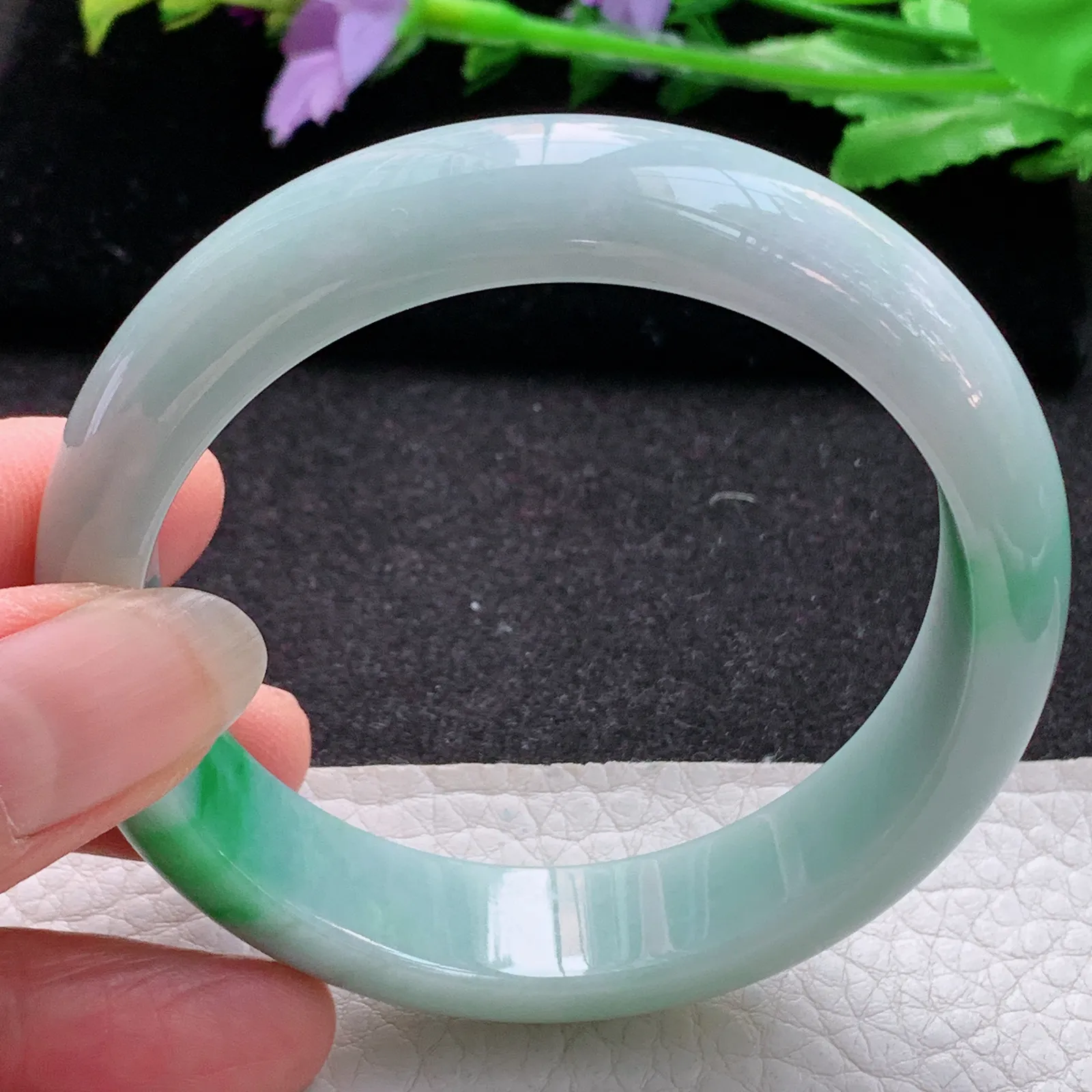 ss实拍56*14.3*7.8平安镯 缅甸翡翠a货玉手镯飘绿宽边玉手环