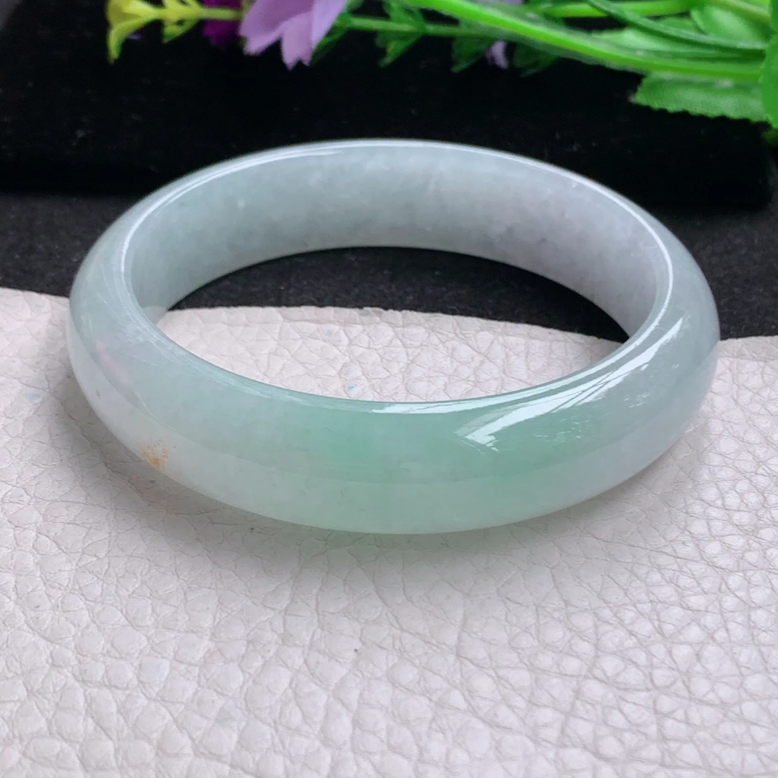 ll实拍58.5*14.6*7.8缅甸翡翠手镯冰透正圈平安镯宽版镯子淡绿手镯