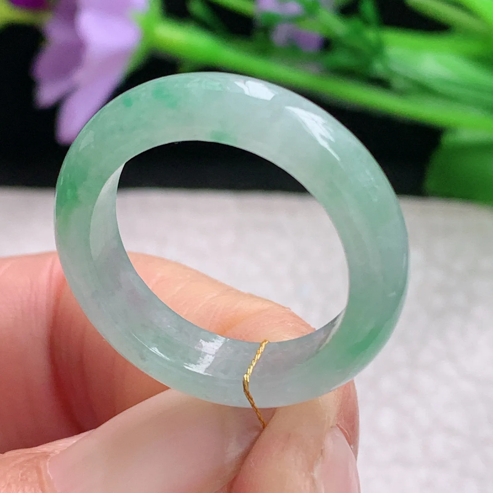 ws实拍20*5.6*3.6缅甸翡翠精雕冰飘绿花20mm内径指环 玉戒指