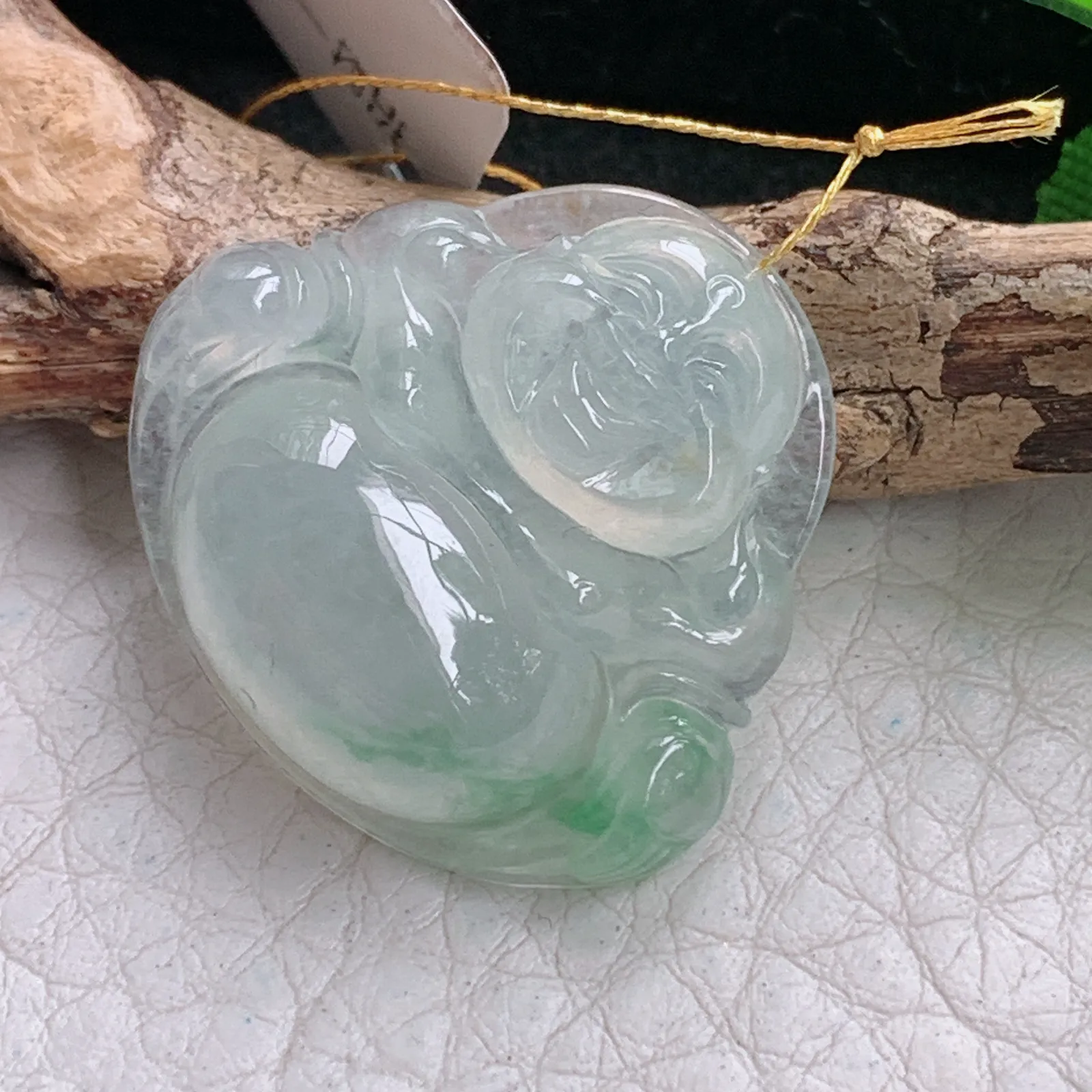 ws实拍26*27.6*7.5缅甸翡翠精雕冰飘绿饱满佛公 开心佛玉吊坠 玉挂件