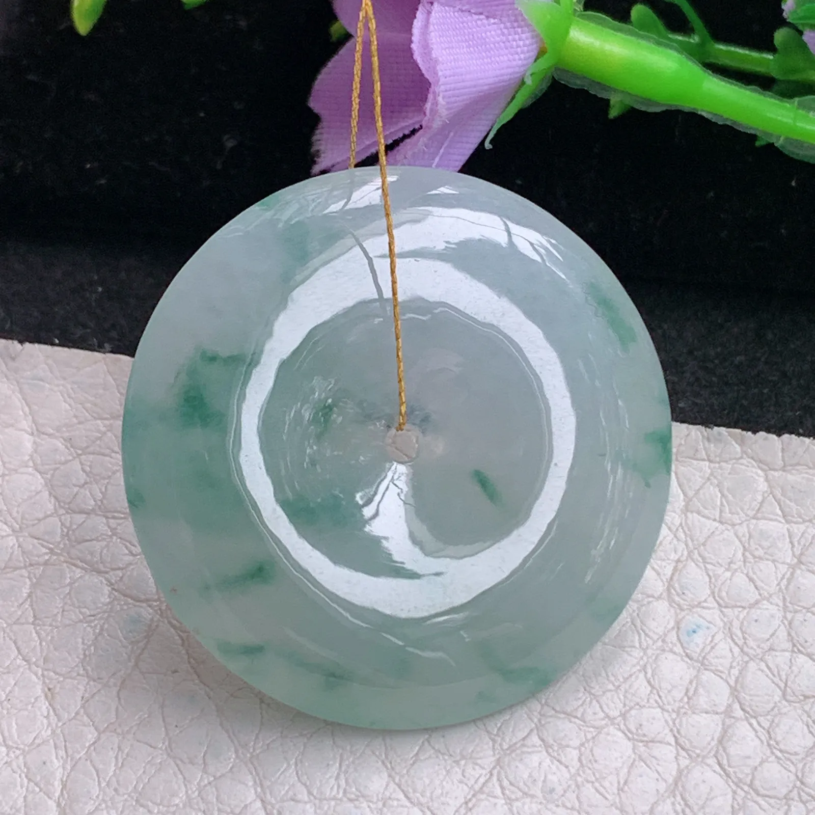 ws实拍35*5.8缅甸翡翠精雕冰飘花大平安扣 玉扣玉吊坠 玉挂件