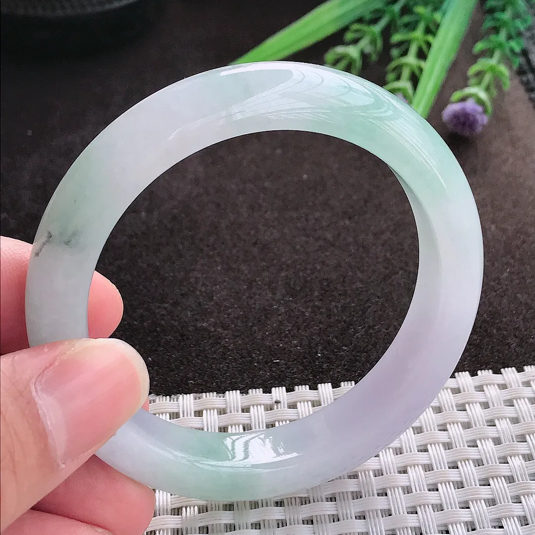 实拍A货翡翠53.5/11.5/8.5老坑冰胶水灵冰飘花手镯翡翠玉镯子平安镯