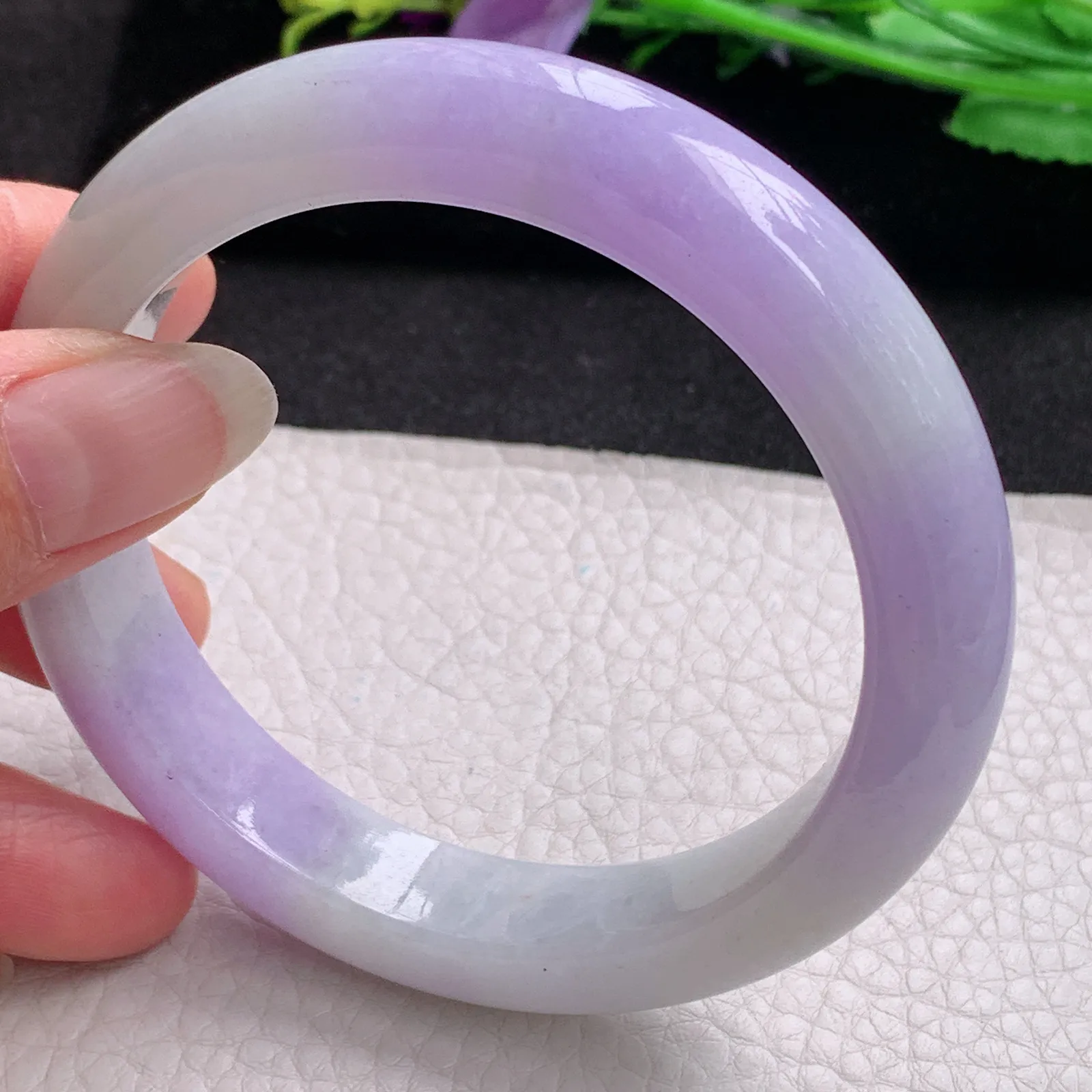 Hf实拍61.5*12.6*9.5缅甸翡翠手镯双彩紫罗兰手镯正圈平安镯宽版镯子