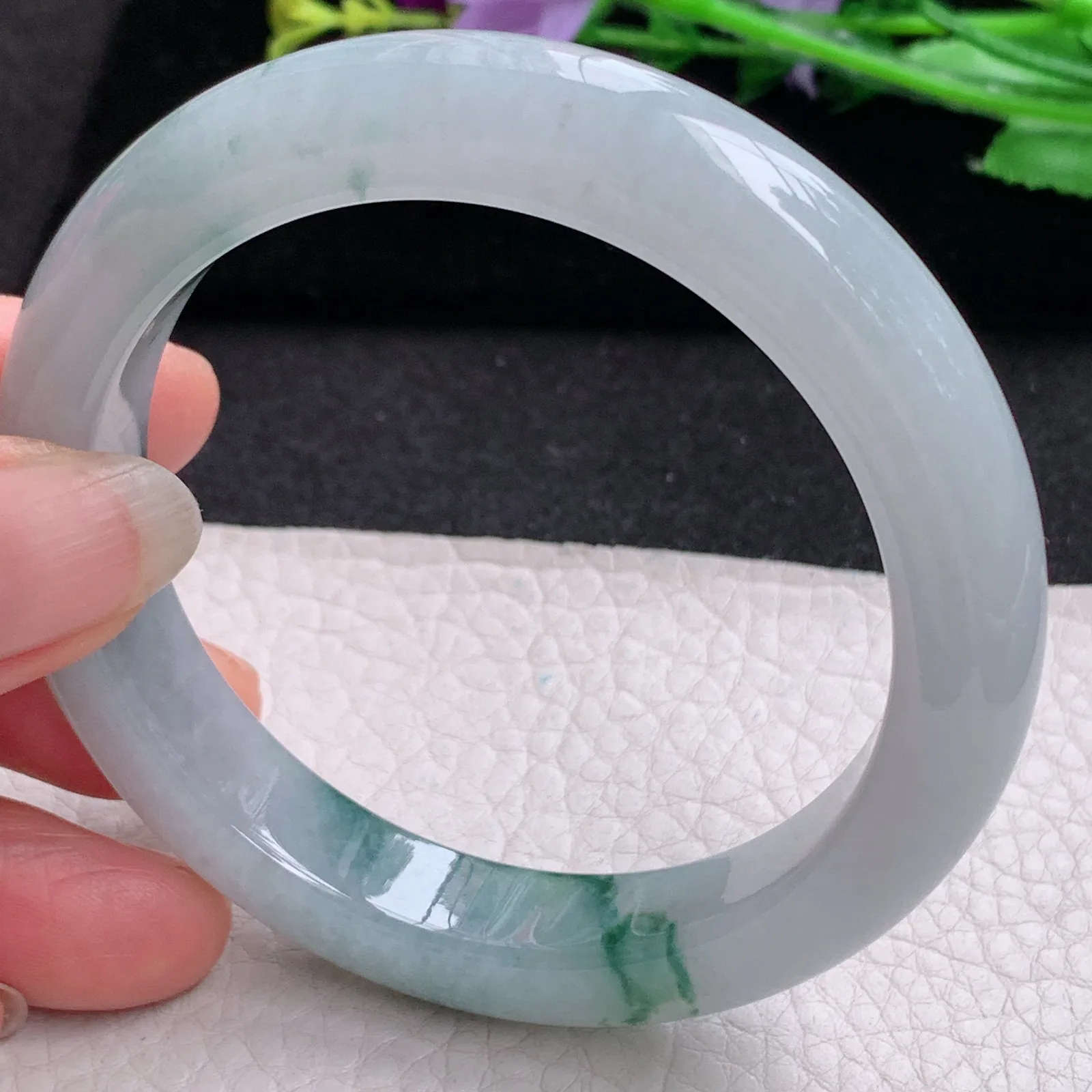 ll实拍57.5*11.8*9.3天然缅甸翡翠手镯冰飘正圈平安镯宽版镯子