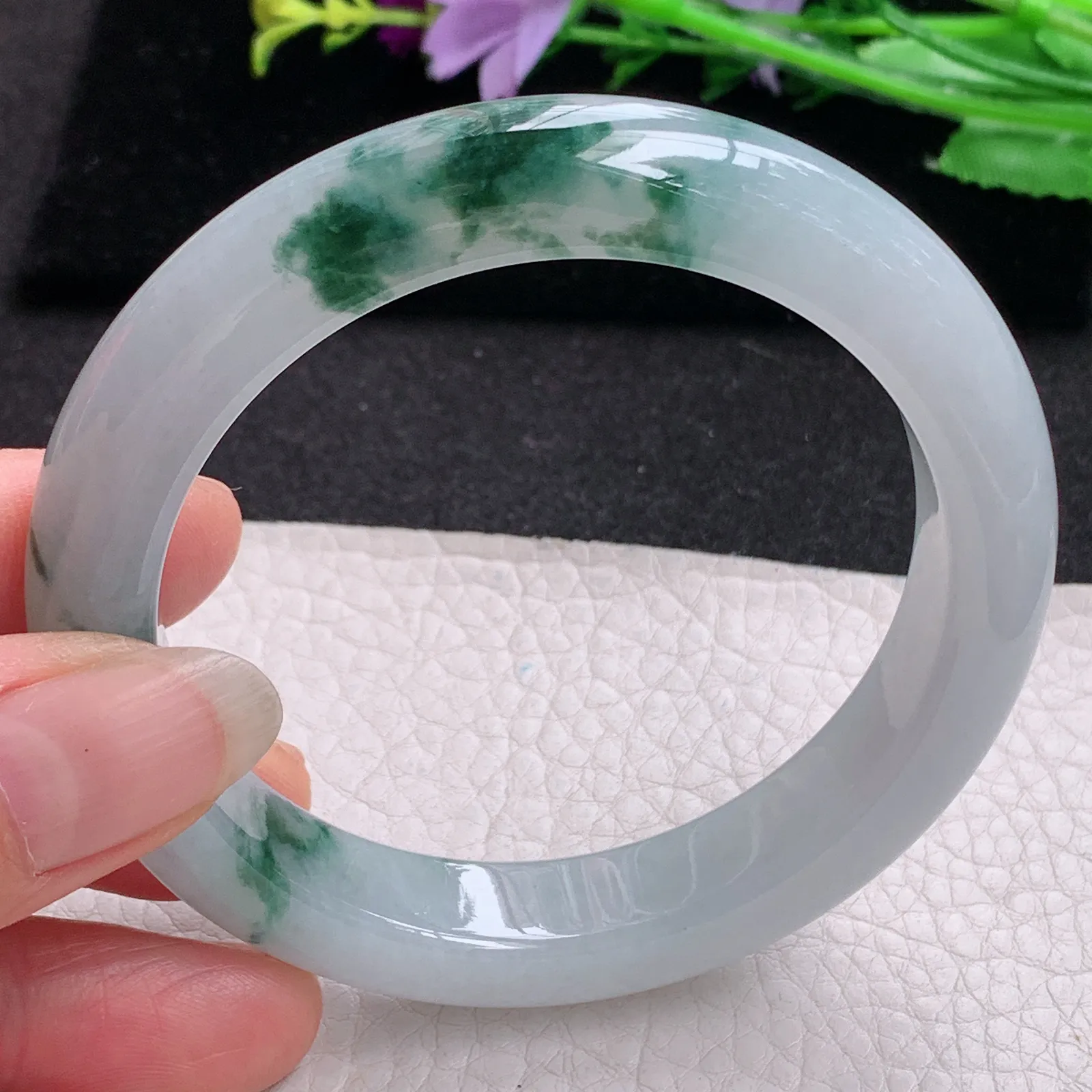 ll实拍57.5*11.8*9.3天然缅甸翡翠手镯冰飘正圈平安镯宽版镯子