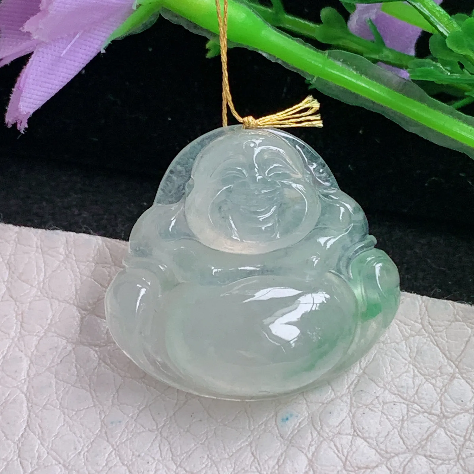ws实拍26*27.6*7.5缅甸翡翠精雕冰飘绿饱满佛公 开心佛玉吊坠 玉挂件