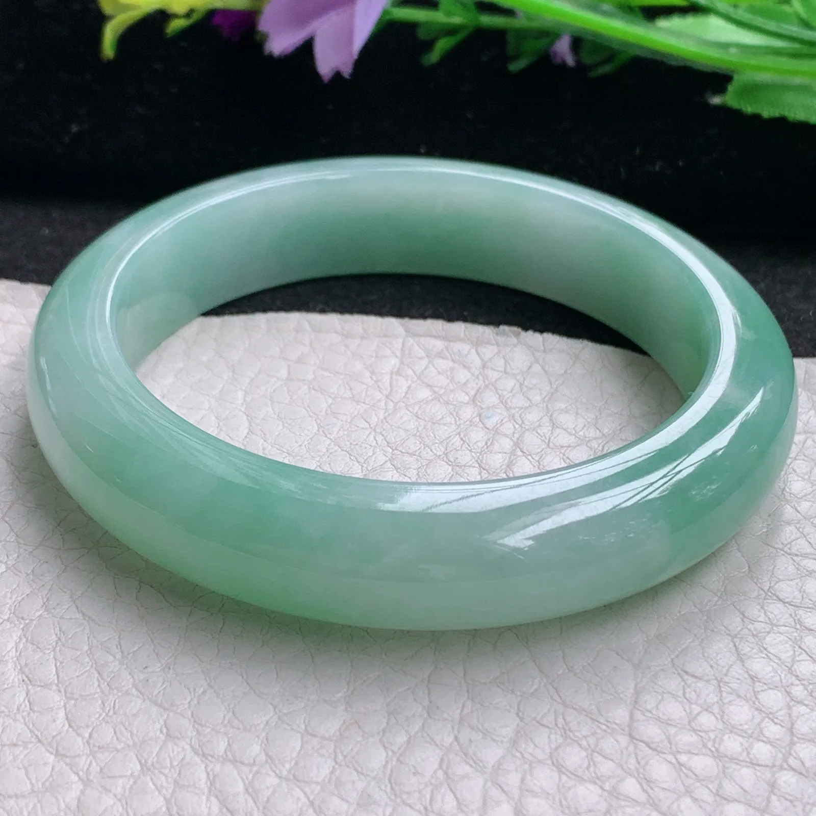 nr实拍56*13*9缅甸翡翠a货玉手镯清新正圈平安镯宽版玉手环