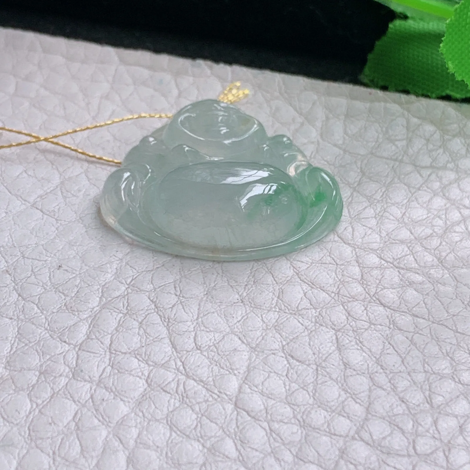 ws实拍26*27.6*7.5缅甸翡翠精雕冰飘绿饱满佛公 开心佛玉吊坠 玉挂件