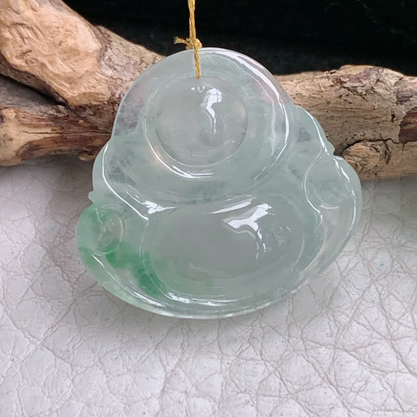 ws实拍26*27.6*7.5缅甸翡翠精雕冰飘绿饱满佛公 开心佛玉吊坠 玉挂件