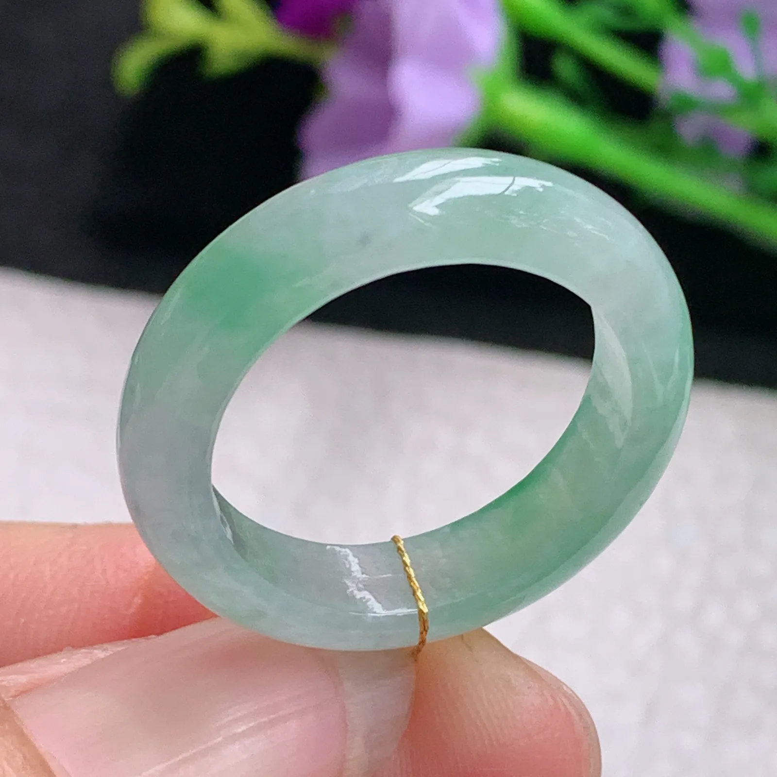 ws实拍18*5*3.4缅甸翡翠精雕飘绿18mm内径指环 玉戒指