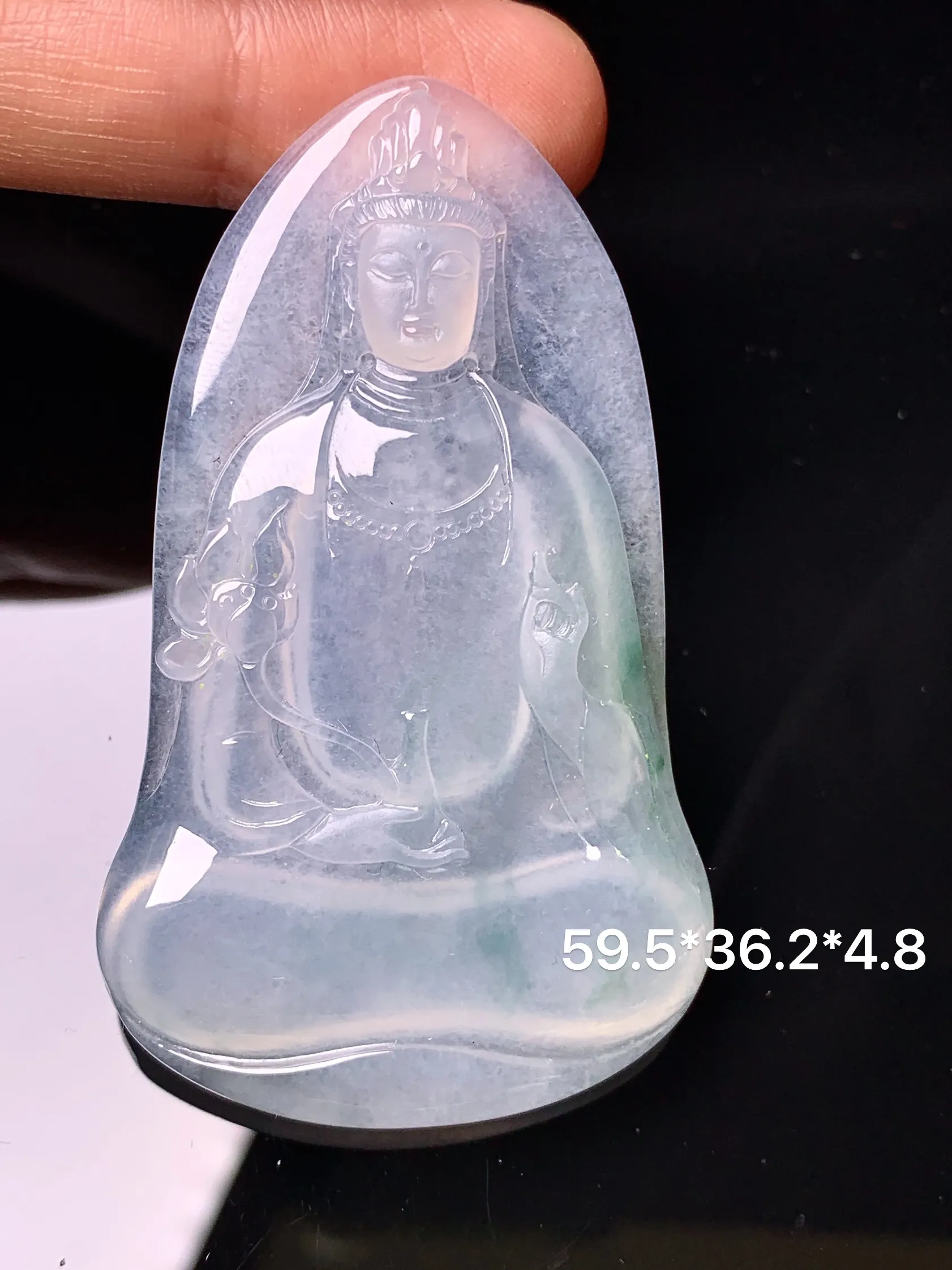 冰种素衣观音菩萨吊坠 玉质细腻 色泽清新艳丽 整体尺寸59.5*36.2*4.8