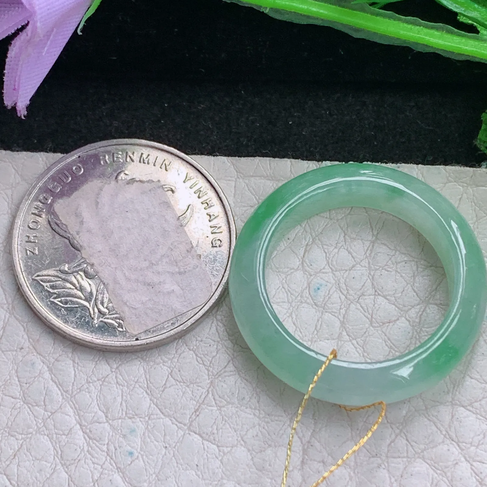 ws实拍20*5.6*3.6缅甸翡翠精雕冰飘绿花20mm内径指环 玉戒指