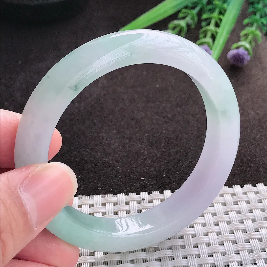 实拍A货翡翠53.5/11.5/8.5老坑冰胶水灵冰飘花手镯翡翠玉镯子平安镯