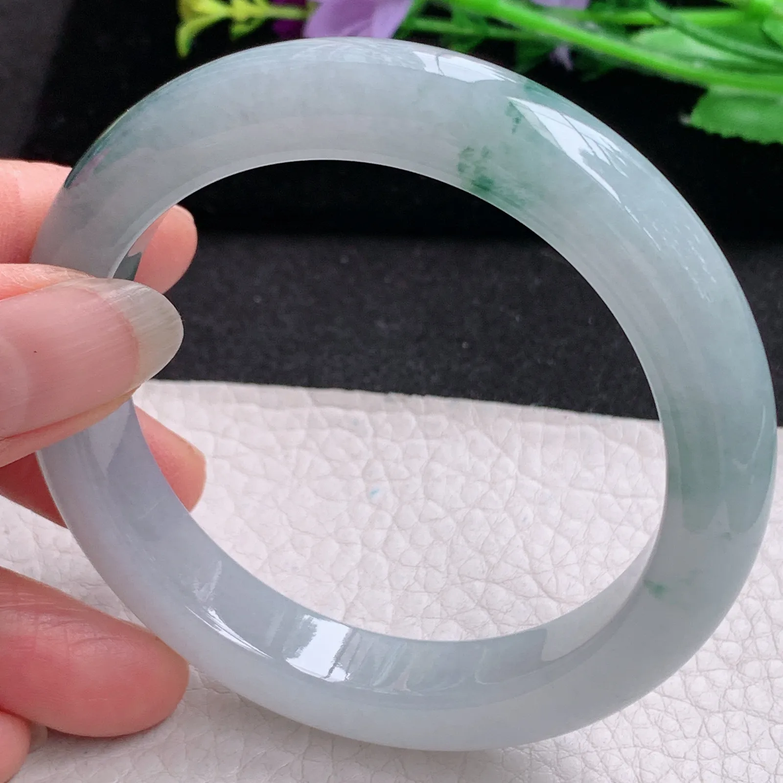 ll实拍57.5*11.8*9.3天然缅甸翡翠手镯冰飘正圈平安镯宽版镯子