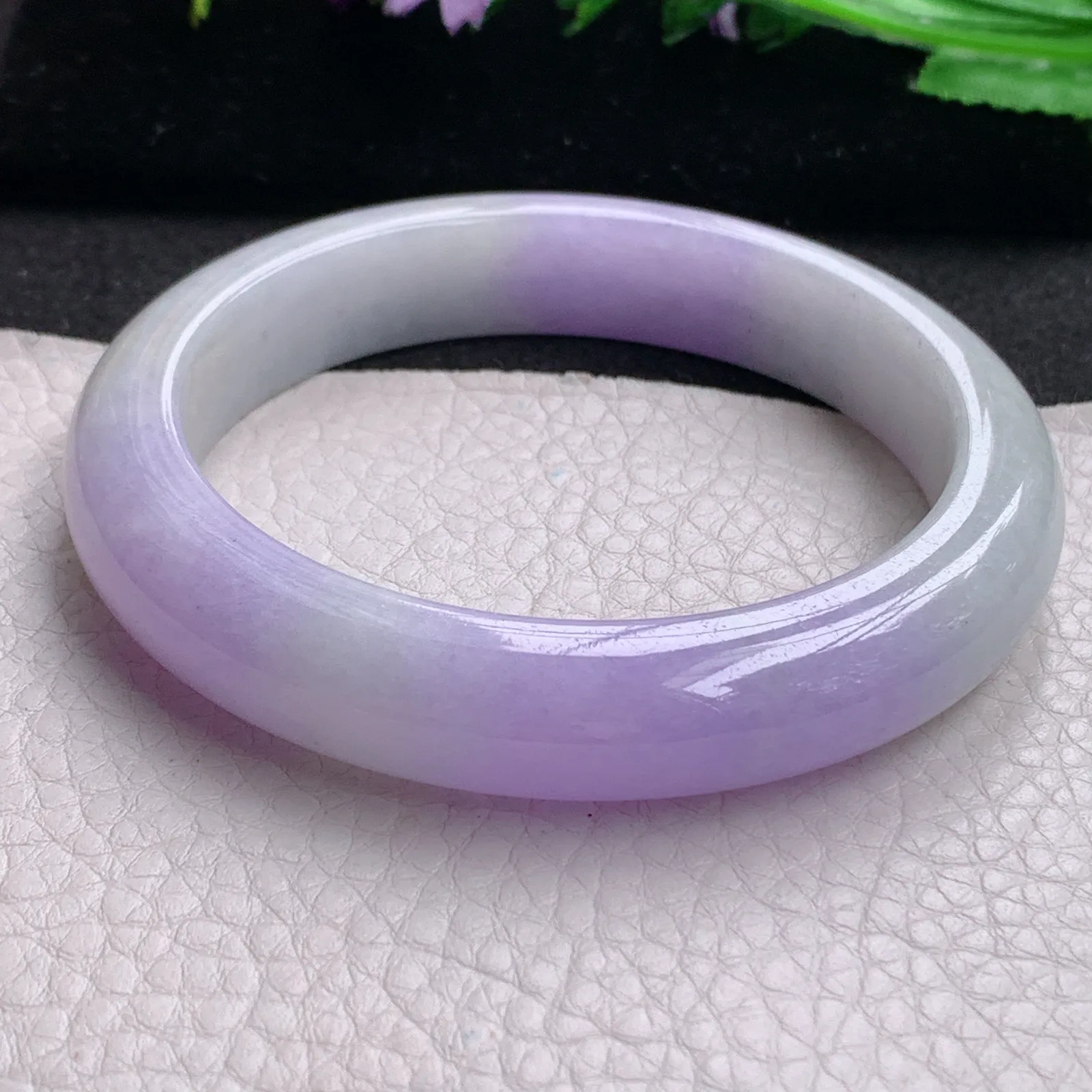 Hf实拍61.5*12.6*9.5缅甸翡翠手镯双彩紫罗兰手镯正圈平安镯宽版镯子