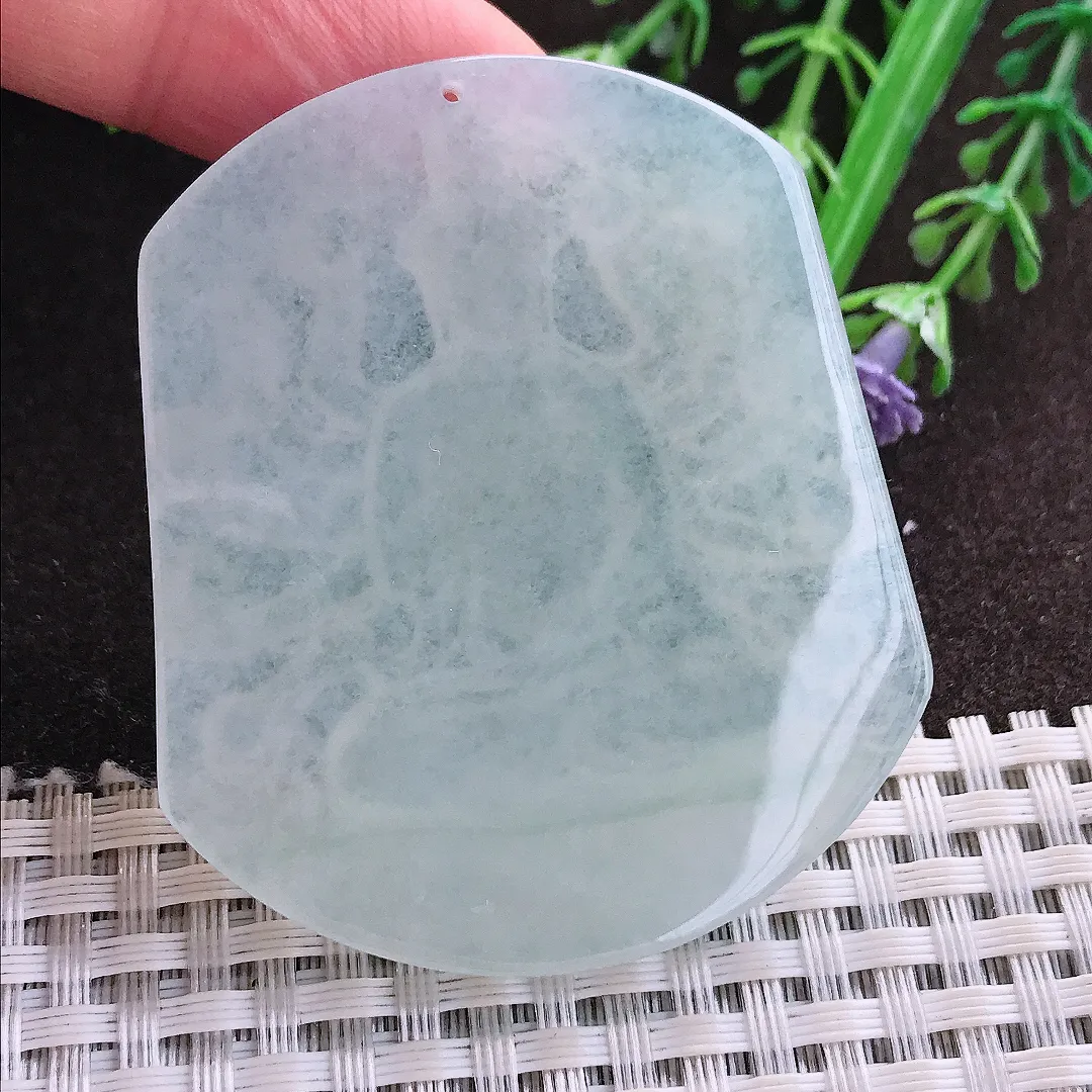 实拍A货翡翠54.7/47/5.6老坑冰胶果冻冰晴千手观音吊坠翡翠玉牌挂件