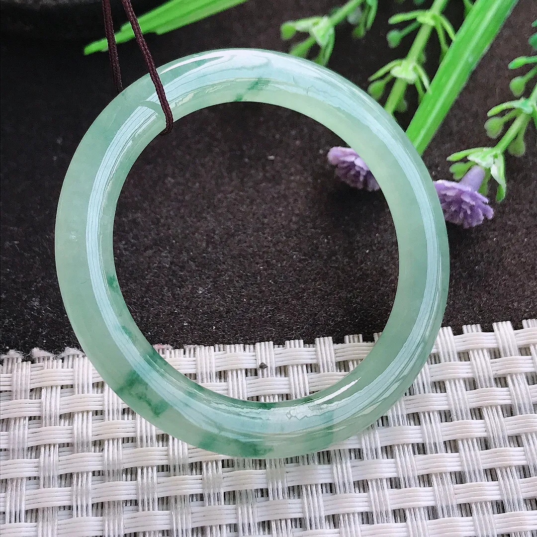 实拍A货翡翠53/5.6/6.9老坑冰胶冰晴飘花翡翠玉环吊坠翡翠玉牌挂件