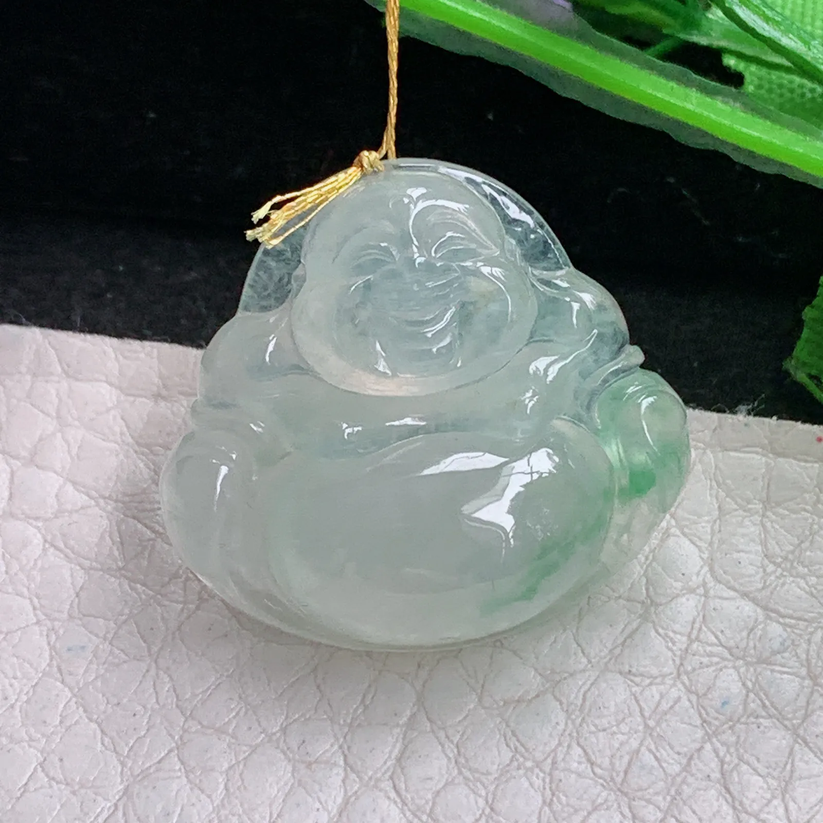 ws实拍26*27.6*7.5缅甸翡翠精雕冰飘绿饱满佛公 开心佛玉吊坠 玉挂件