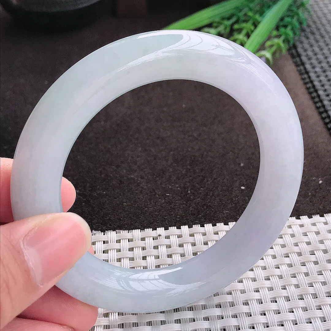 实拍A货翡翠57/12.1老坑冰胶水灵胖圆条手镯翡翠玉镯子平安镯