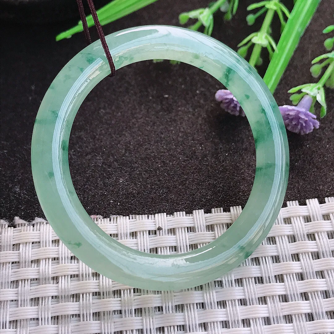 实拍A货翡翠53/5.6/6.9老坑冰胶冰晴飘花翡翠玉环吊坠翡翠玉牌挂件