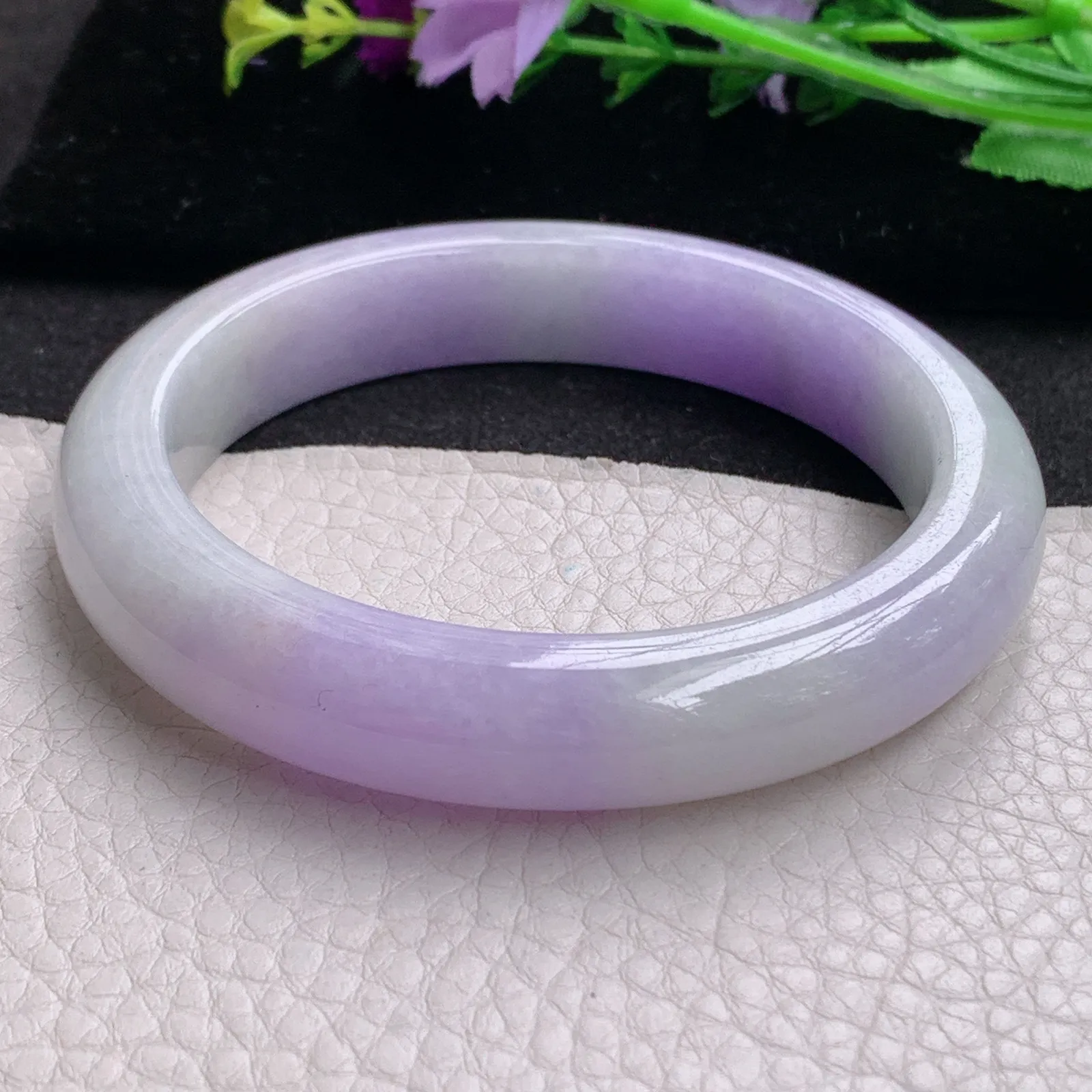 Hf实拍61.5*12.6*9.5缅甸翡翠手镯双彩紫罗兰手镯正圈平安镯宽版镯子