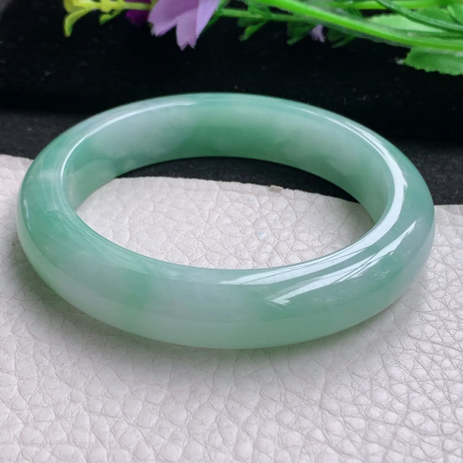 nr实拍56*13*9缅甸翡翠a货玉手镯清新正圈平安镯宽版玉手环