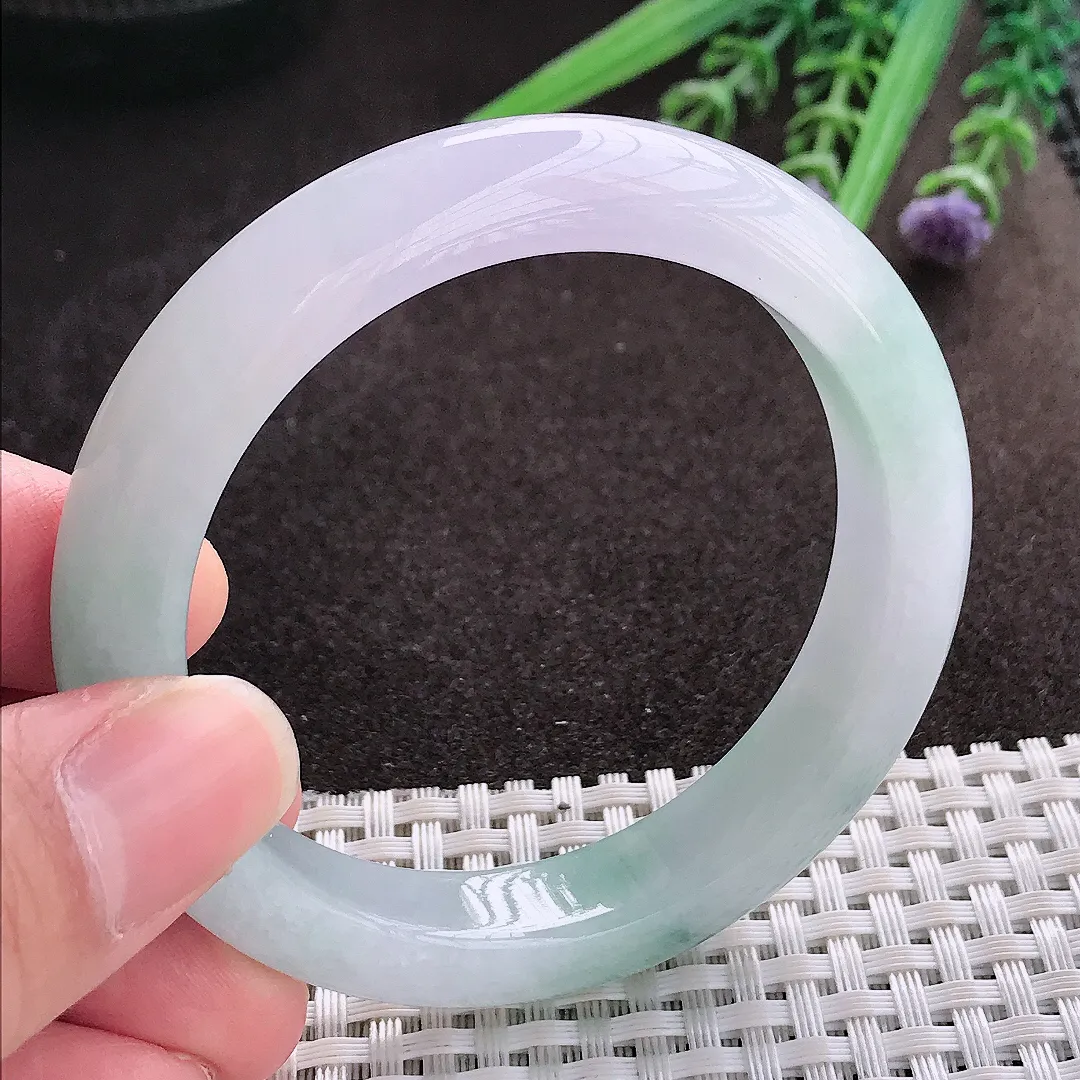 实拍A货翡翠53.5/11.5/8.5老坑冰胶水灵冰飘花手镯翡翠玉镯子平安镯