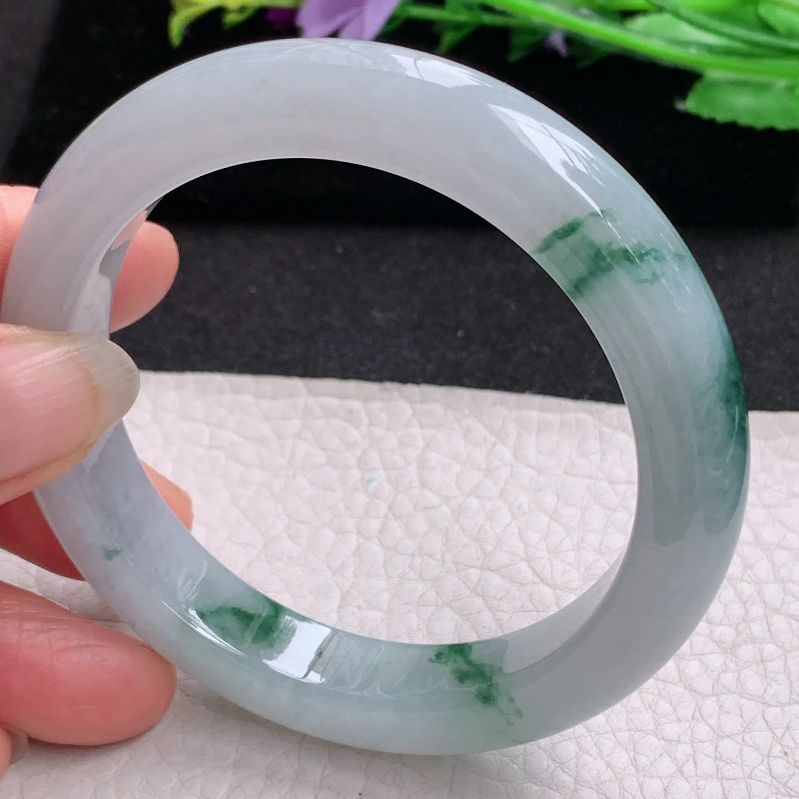 ll实拍57.5*11.8*9.3天然缅甸翡翠手镯冰飘正圈平安镯宽版镯子