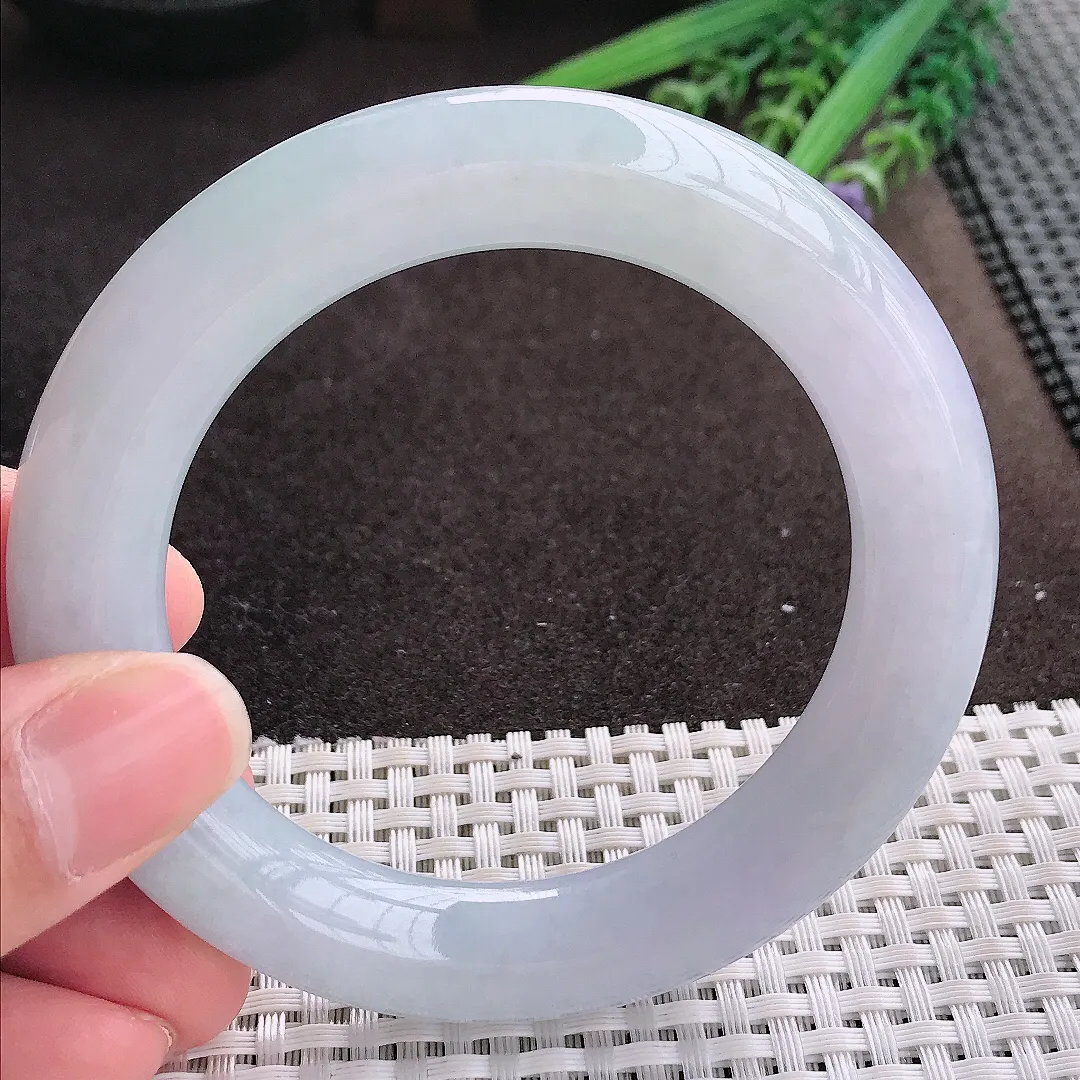 实拍A货翡翠57/12.1老坑冰胶水灵胖圆条手镯翡翠玉镯子平安镯