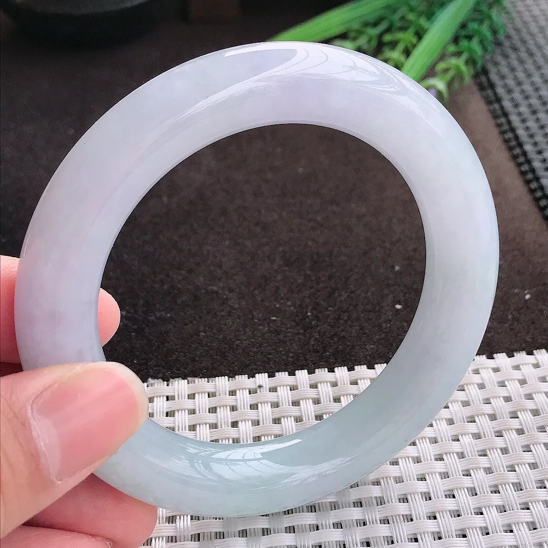 实拍A货翡翠57/12.1老坑冰胶水灵胖圆条手镯翡翠玉镯子平安镯