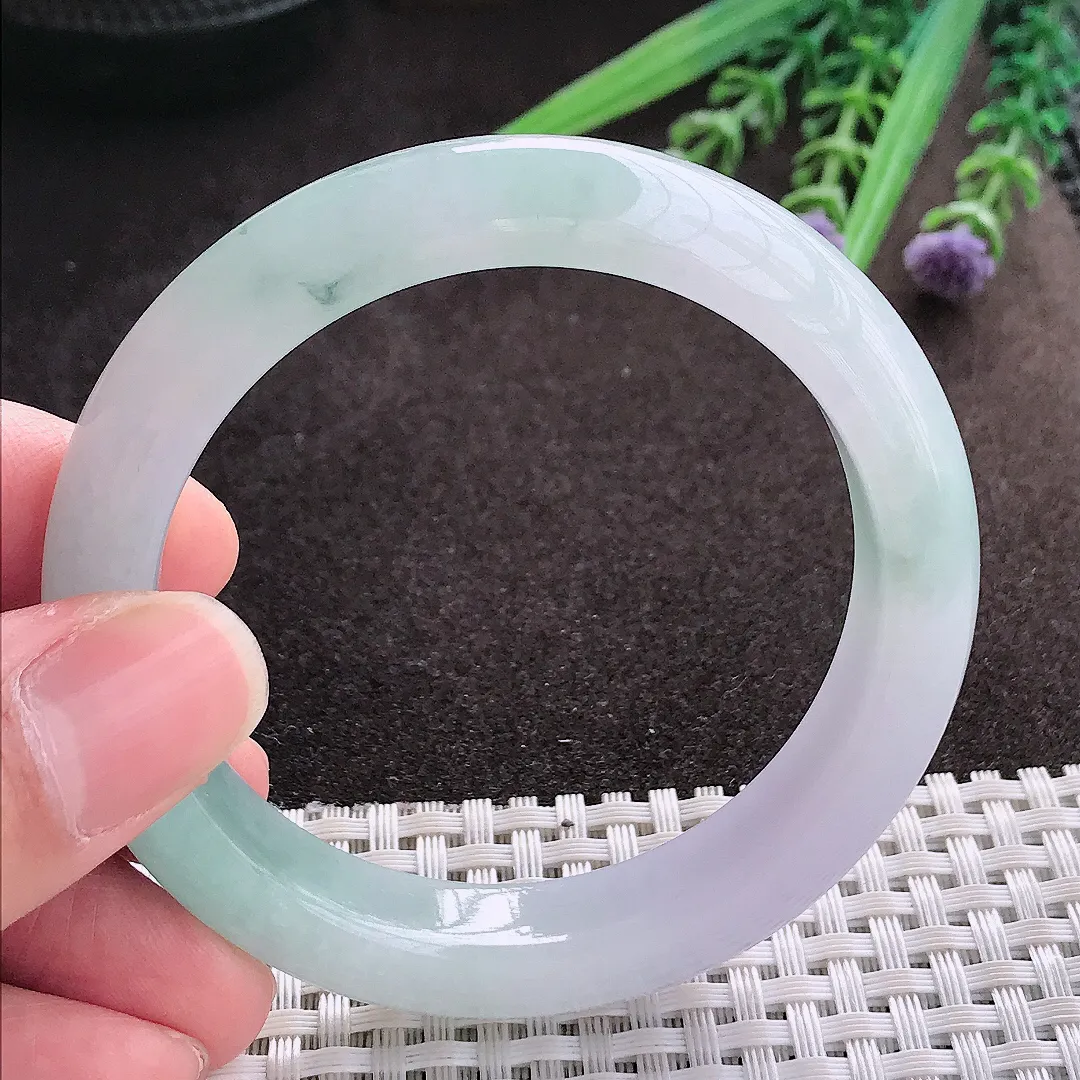 实拍A货翡翠53.5/11.5/8.5老坑冰胶水灵冰飘花手镯翡翠玉镯子平安镯