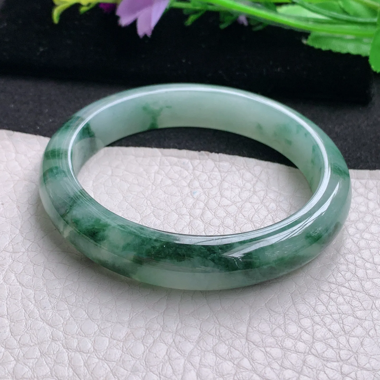 ll实拍56.5*11.4*8缅甸翡翠a货玉手镯冰飘花正圈平安镯宽版玉手环
