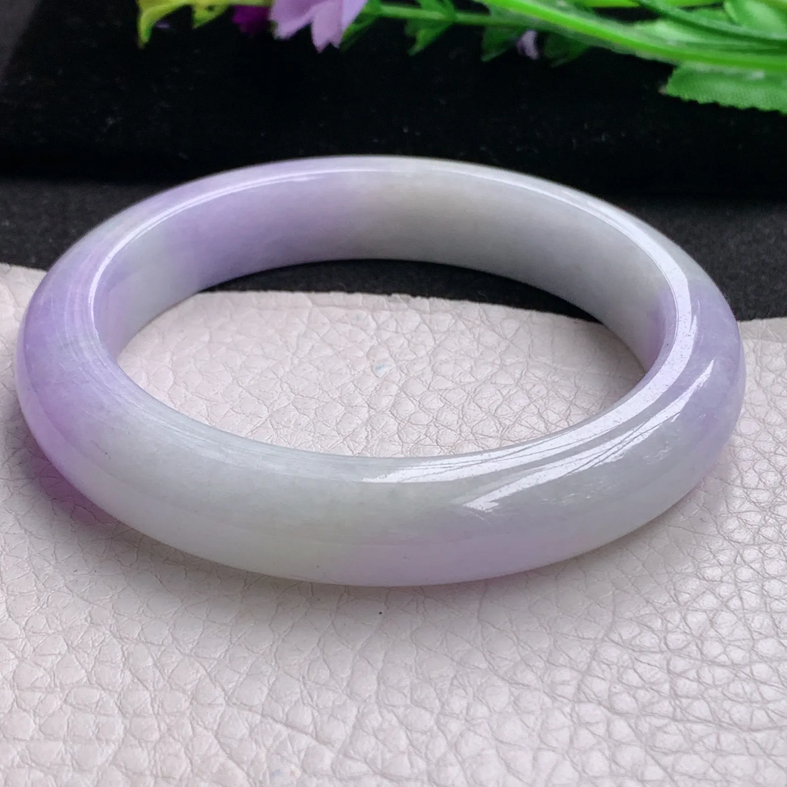 Hf实拍61.5*12.6*9.5缅甸翡翠手镯双彩紫罗兰手镯正圈平安镯宽版镯子