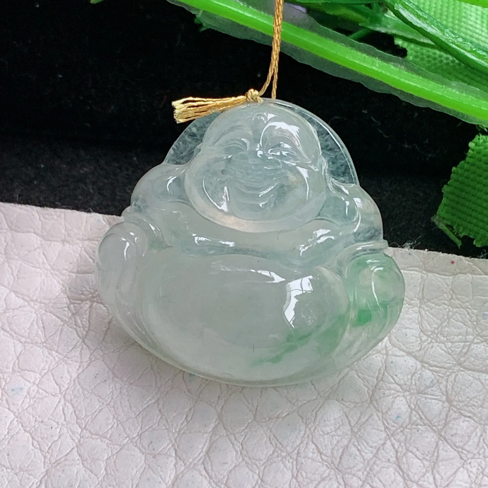 ws实拍26*27.6*7.5缅甸翡翠精雕冰飘绿饱满佛公 开心佛玉吊坠 玉挂件