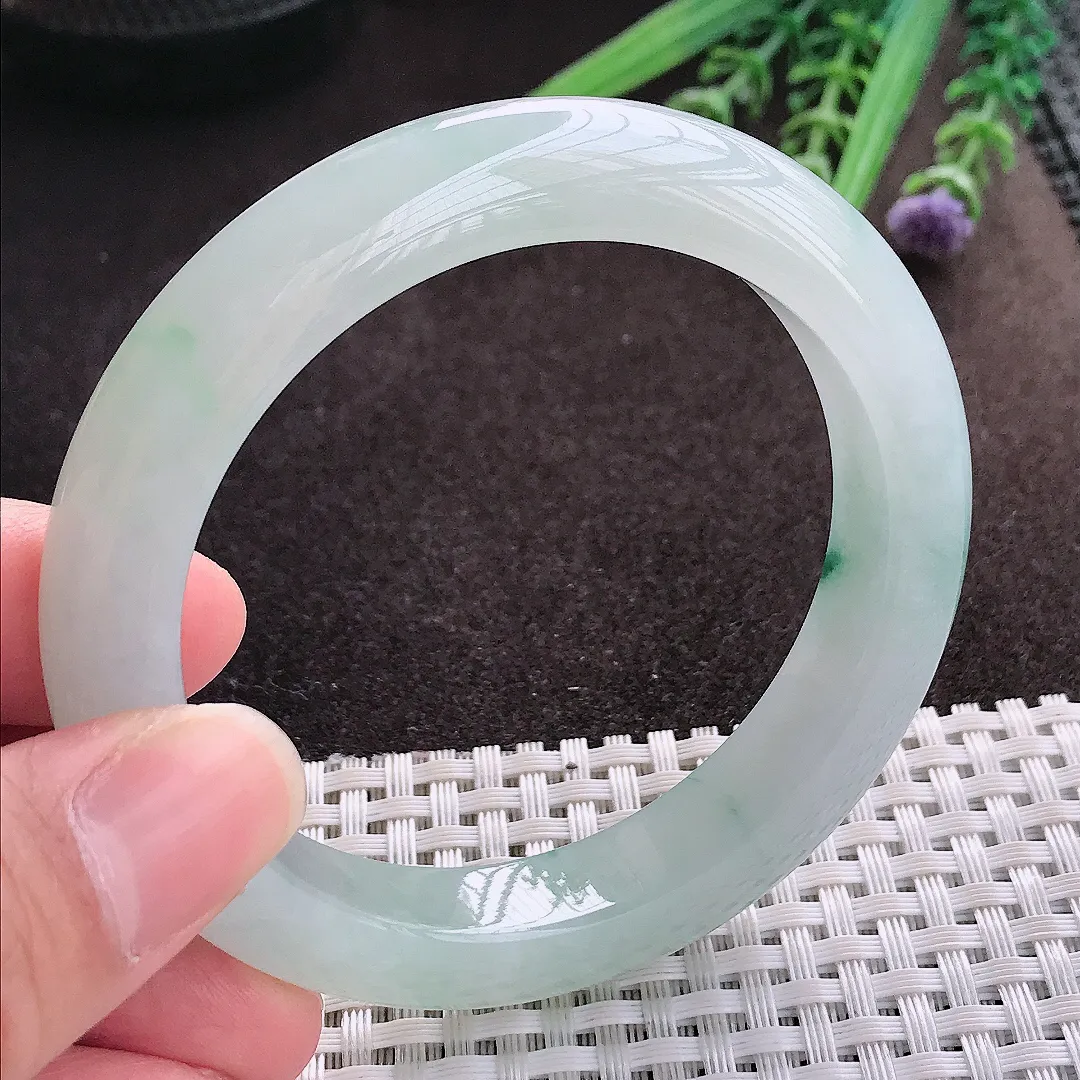 实拍A货翡翠56/11.4/9.3老坑冰胶果冻飘花手镯翡翠玉镯子平安镯