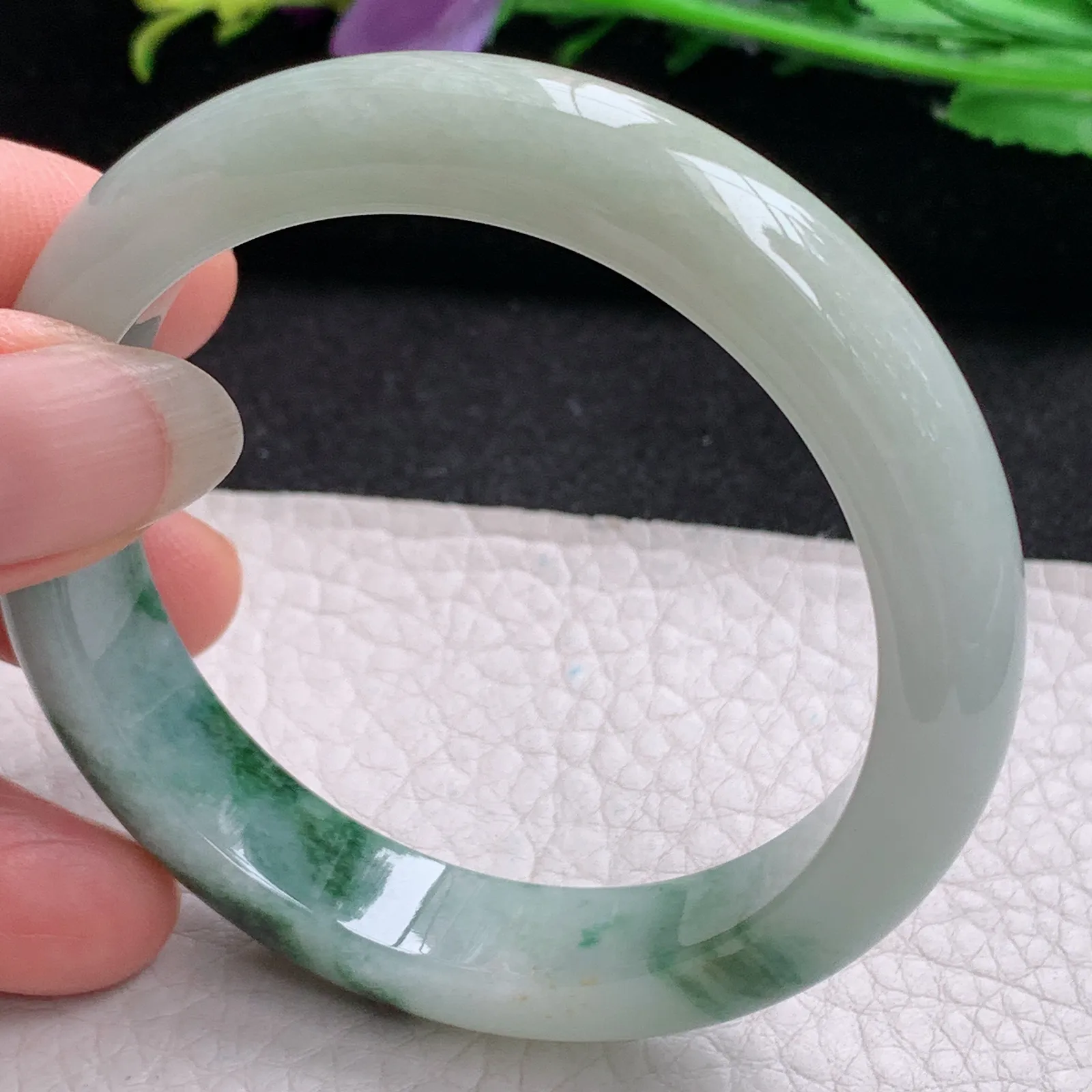 ll实拍53*11.6*7.8缅甸翡翠a货玉手镯冰飘花正圈平安镯宽版玉手环