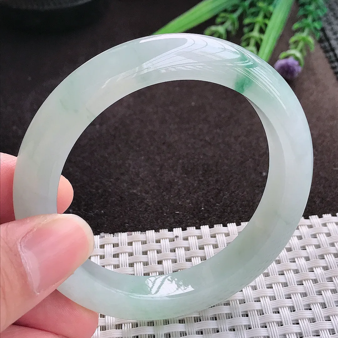 实拍A货翡翠56/11.4/9.3老坑冰胶果冻飘花手镯翡翠玉镯子平安镯