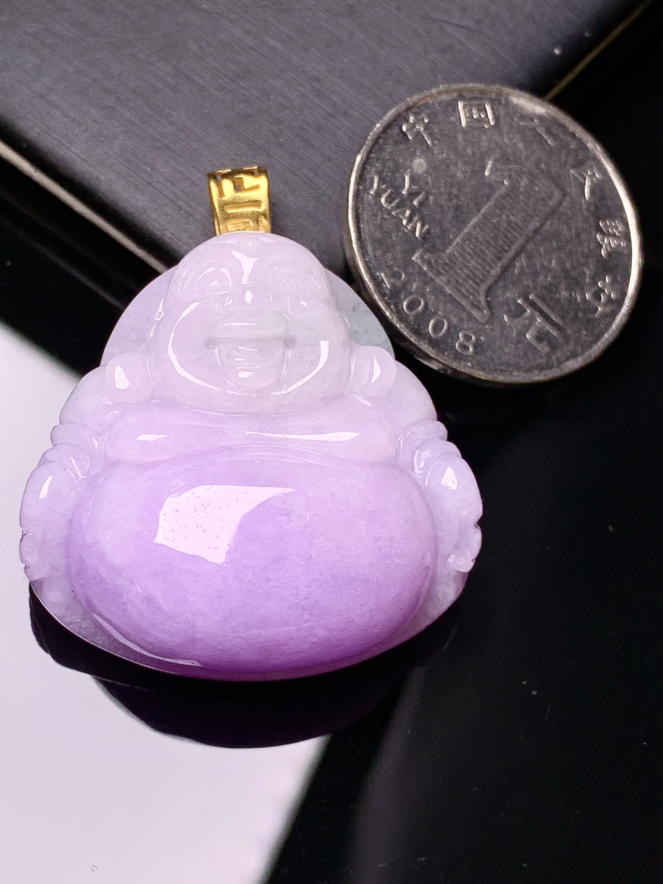 18k金镶嵌紫罗兰佛公吊坠 玉质细腻 色泽清新艳丽 整体尺寸38*32*12.3