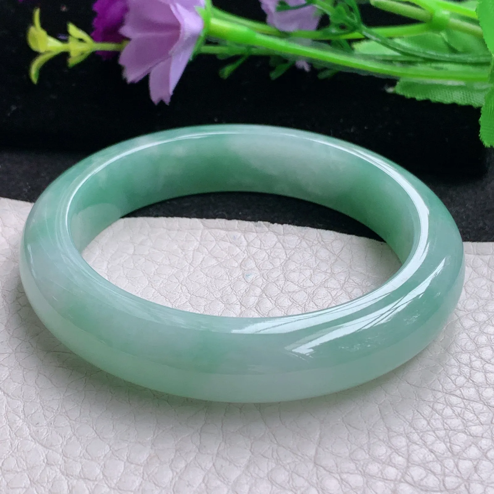 nr实拍56*13*9缅甸翡翠a货玉手镯清新正圈平安镯宽版玉手环