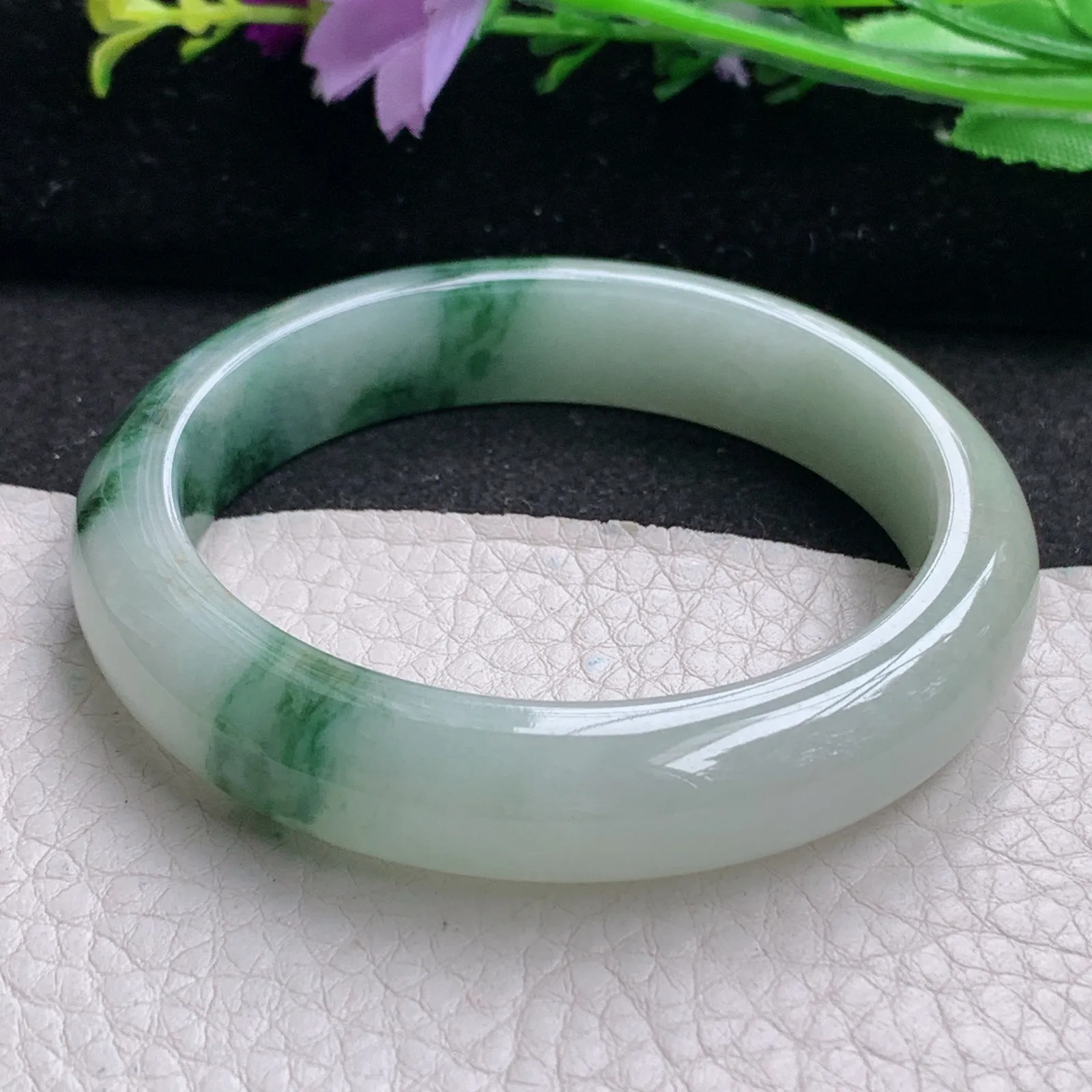 ll实拍53*11.6*7.8缅甸翡翠a货玉手镯冰飘花正圈平安镯宽版玉手环